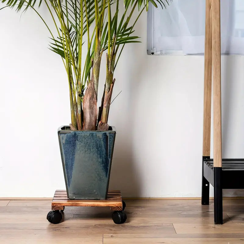 Outdoor Roller Flower Pot 12 Inch Heavy Duty Square (2 Pack)