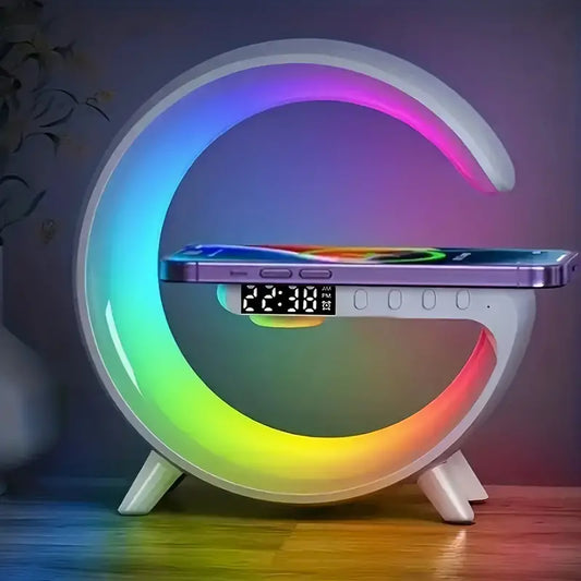 Portable Bluetooth Speakers with Wireless Charging, RGB Light Show & Smart Alarm Clock