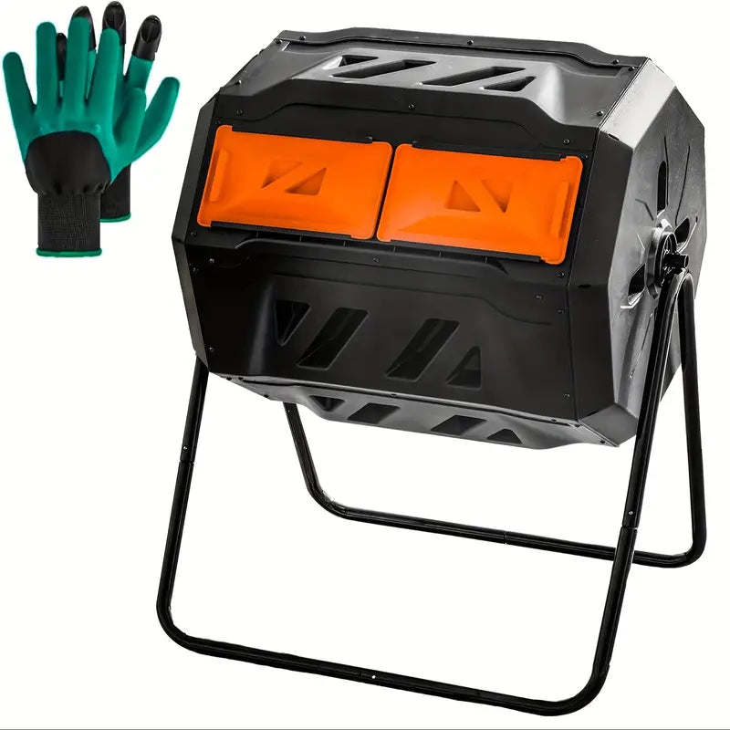 Compost Bin Outdoor - 43 Gallon Dual Chamber Tumbling Composting Bin